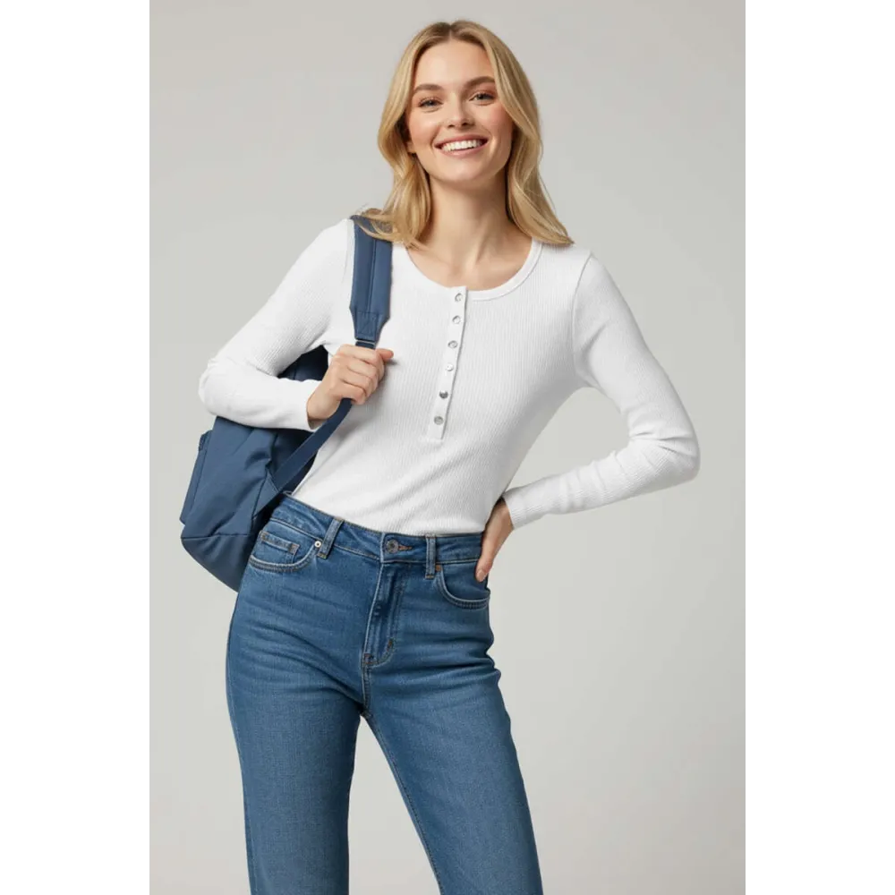 Çıtçıt Detaylı Bluz Beyaz T4343 (Beden: Xl)