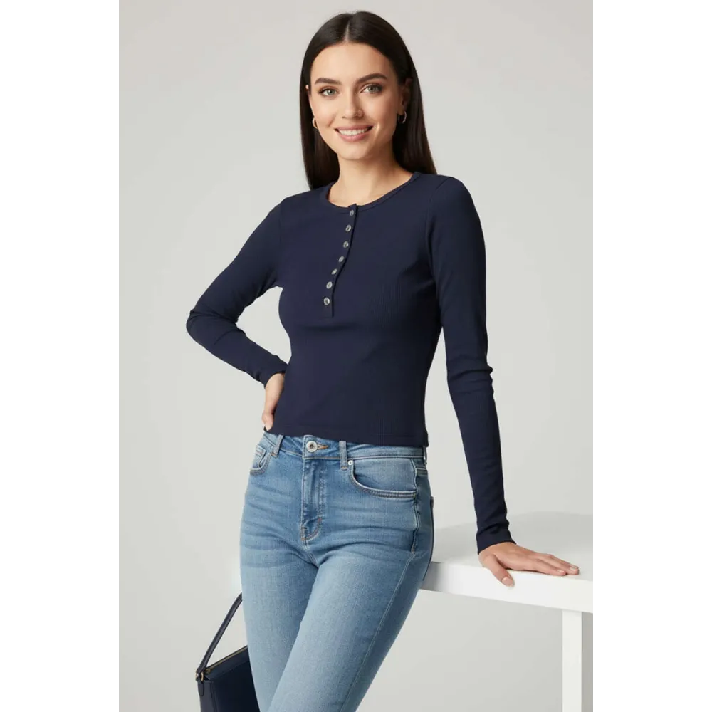 Çıtçıt Detaylı Bluz Lacivert T4343 (Beden: L)