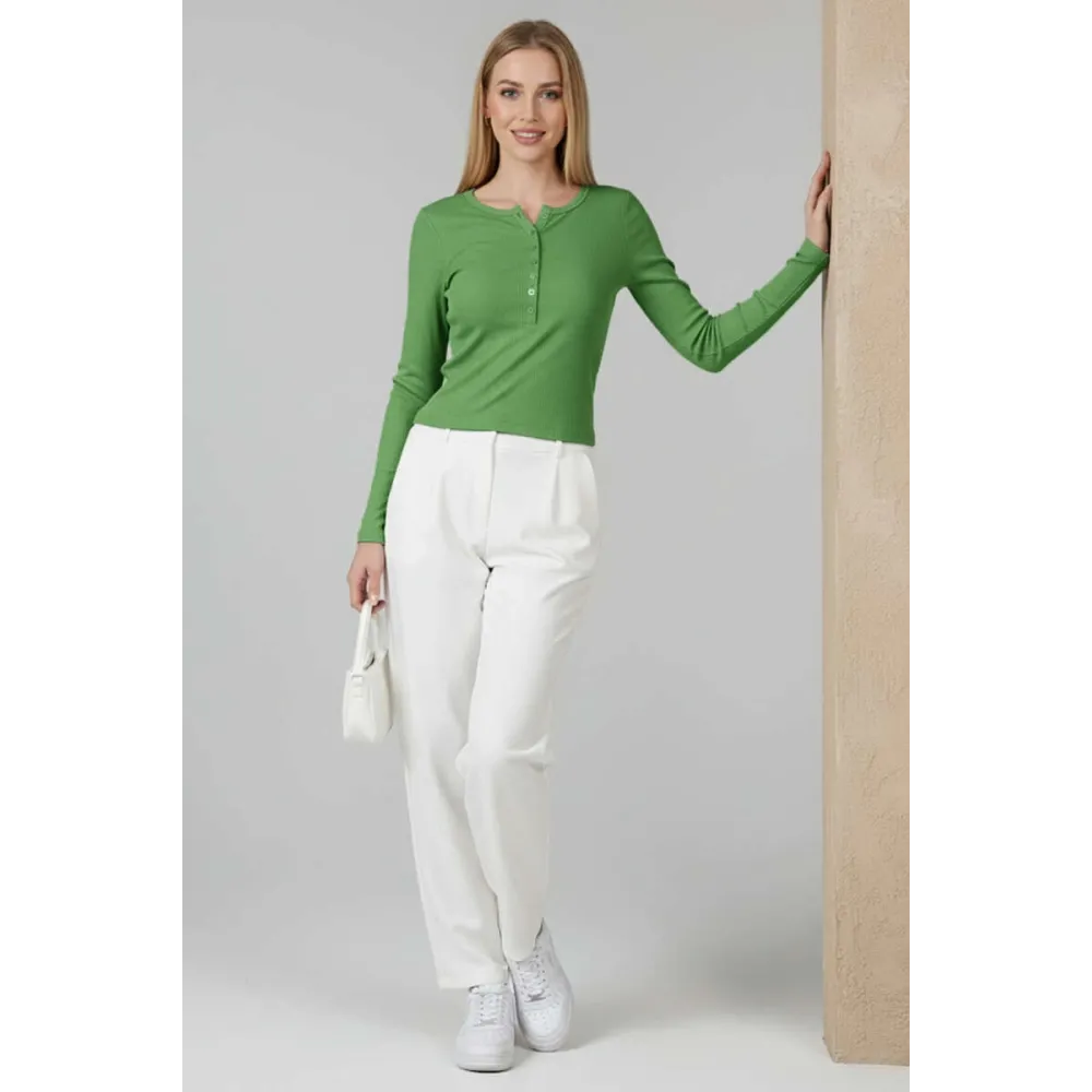 Çıtçıt Detaylı Bluz Yeşil T4343 (Beden: M)