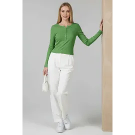 Çıtçıt Detaylı Bluz Yeşil T4343 (Beden: M)