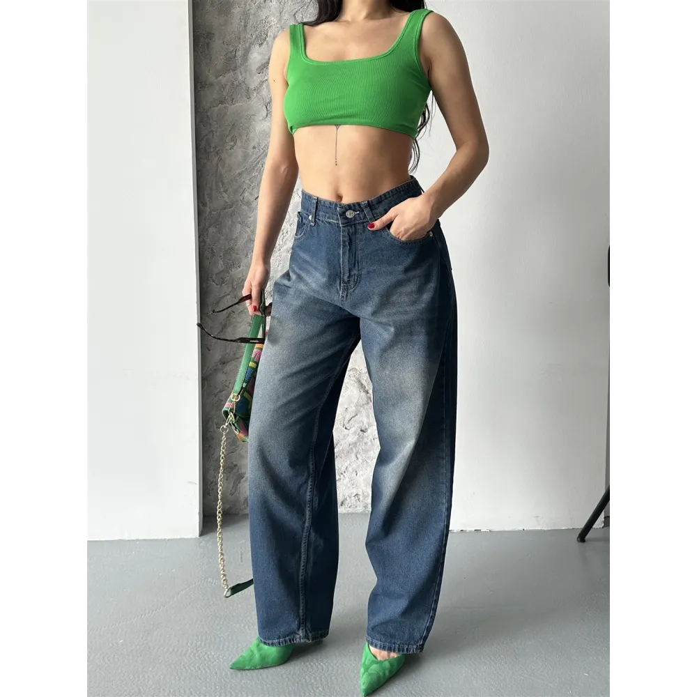 Baggy Süper Taş Bıyık Yıkama Kahve Tint Jeans Pantolon D2007 (Beden: 42)