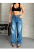 Baggy Süper Taş Bıyık Yıkama Mavi Jeans Pantolon D2007 (Beden: 36)