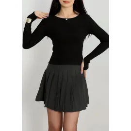 Bisiklet Yaka Parmak Geçmeli Kaşkorse Bluz Siyah A3829 (Beden: M)