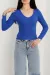 V Yaka Kaşkorse Bluz Saks Mavisi A3699 (Beden: M)