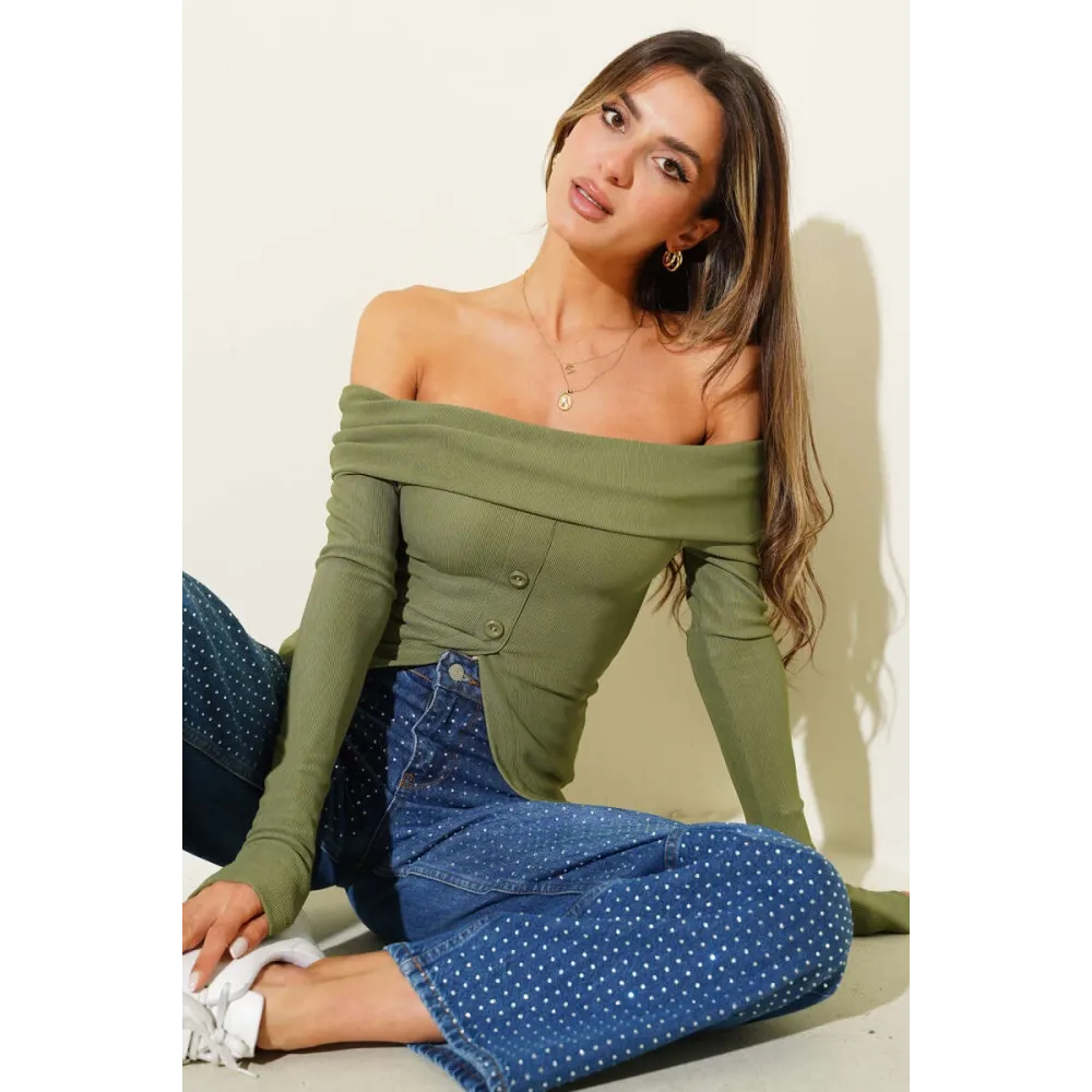 Madonna Yaka Düğmeli Bluz Yeşil T4329 (Beden: Xl)
