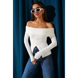 Madonna Yaka Düğmeli Bluz Beyaz T4329 (Beden: S)