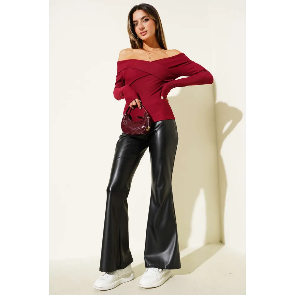 Madonna Çapraz Yaka Bluz Bordo T4331 (Beden: Xl)