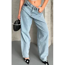 Baggy Kar Yıkama Buz Mavi Jeans Pantolon D2007 (Beden: 36)