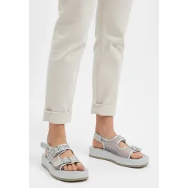 Sinna Gümüş Cilt Tül Detaylı Sandalet (Numara: 38)