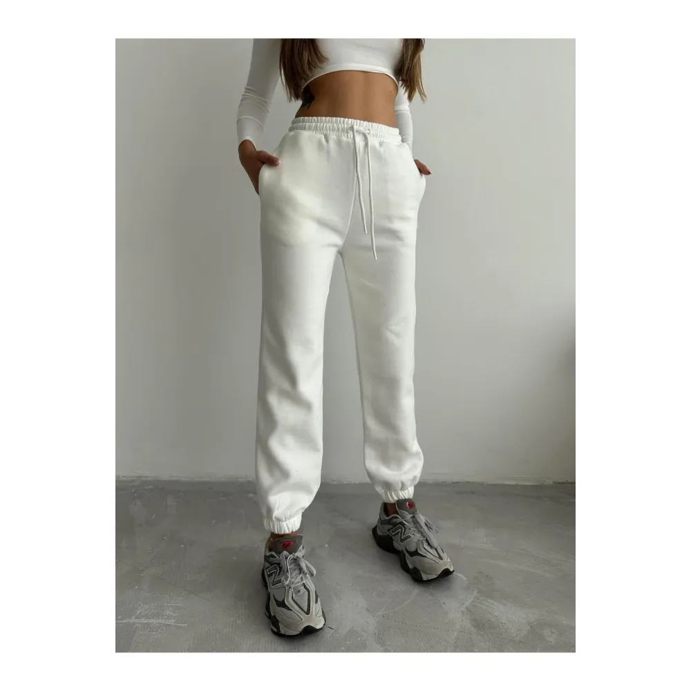 3 İplik Şardonlu Paça Lastikli Eşofman Beyaz İs001 (Beden: Xl)