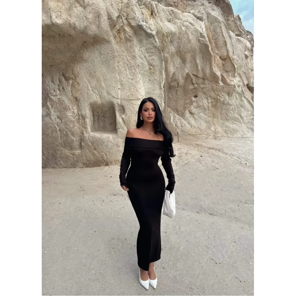 Madonna Yaka Esnek Kumaş Elbise Siyah (Beden: S)