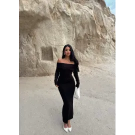 Madonna Yaka Esnek Kumaş Elbise Siyah (Beden: M)