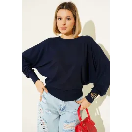 Yarasa Kol Salaş Bluz Lacivert T4273 (Beden: Xl)