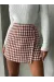 İki Düğmeli Kaz Ayağı Desen Ch Kumaş Şort Etek Bordobeyaz H26414 (Beden: Xl)