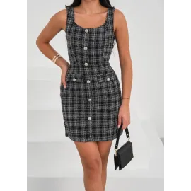 Askılı Ch Kumaş Düğmeli Elbise Siyahbeyaz H265007 (Beden: S)