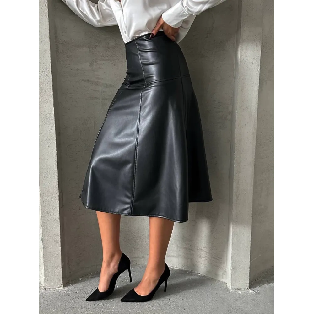 Komple Parçalı Deri Etek Siyah H26441 (Beden: S)