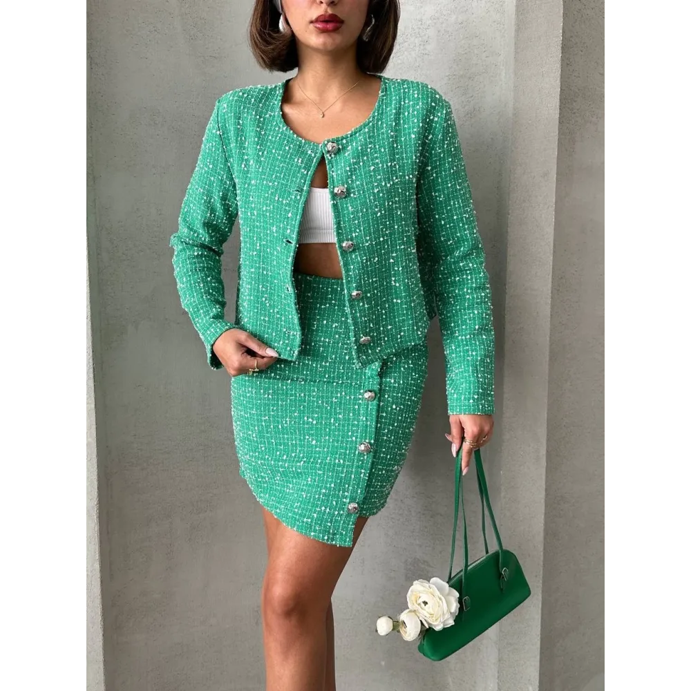 Ceketli Etek Takım Chl Kumaş Yeşil H24443 (Beden: M)