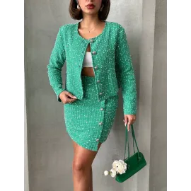 Ceketli Etek Takım Chl Kumaş Yeşil H24443 (Beden: M)