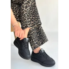 Yejja Siyah Cilt Bağcıklı Spor Ayakkabı (Numara: 39)