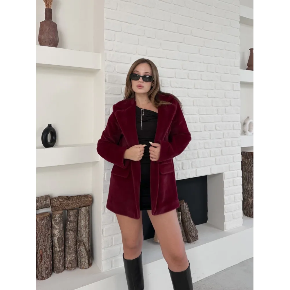 Fok Ceket Premıum Kalite Bordo St255860 (Beden: Xl)