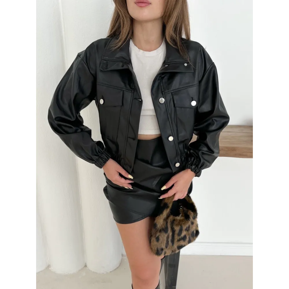 Crop Bomber Deri Ceket Siyah St2551985 (Beden: S)