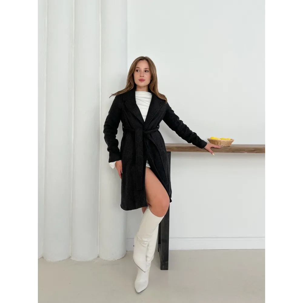 Cepli Kuşaklı Kaşe Kaban Antrasit St26458 (Beden: L)