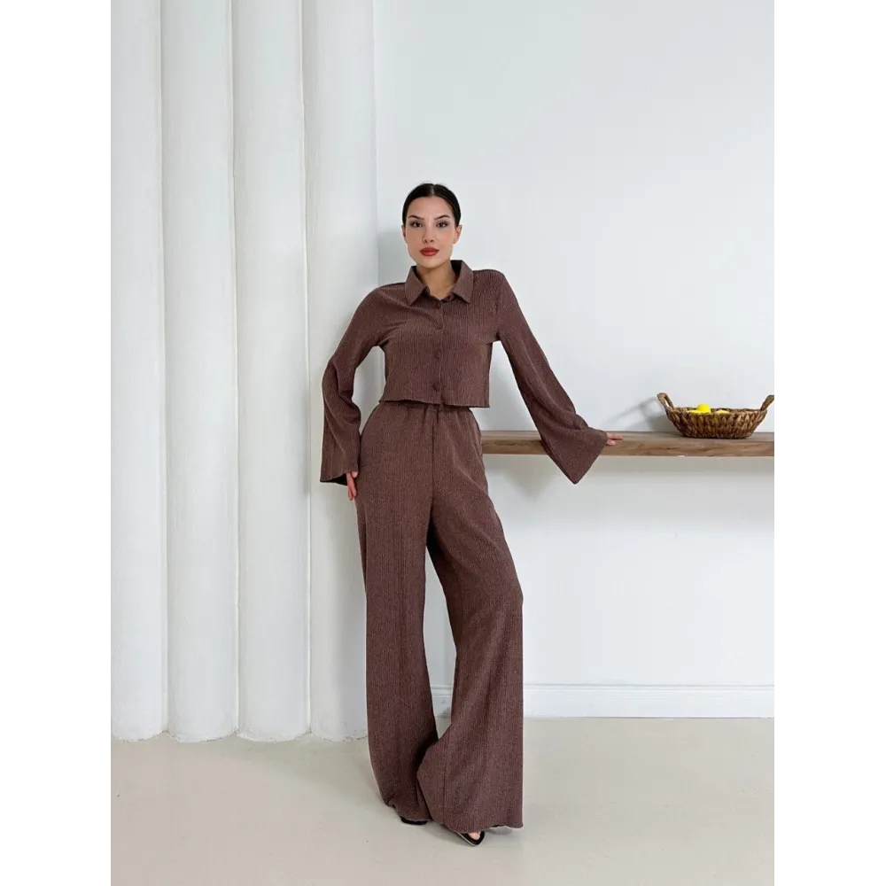 Gömlek Yaka Kaplama Düğmeli Takım Kahve St265866 (Beden: Xl)