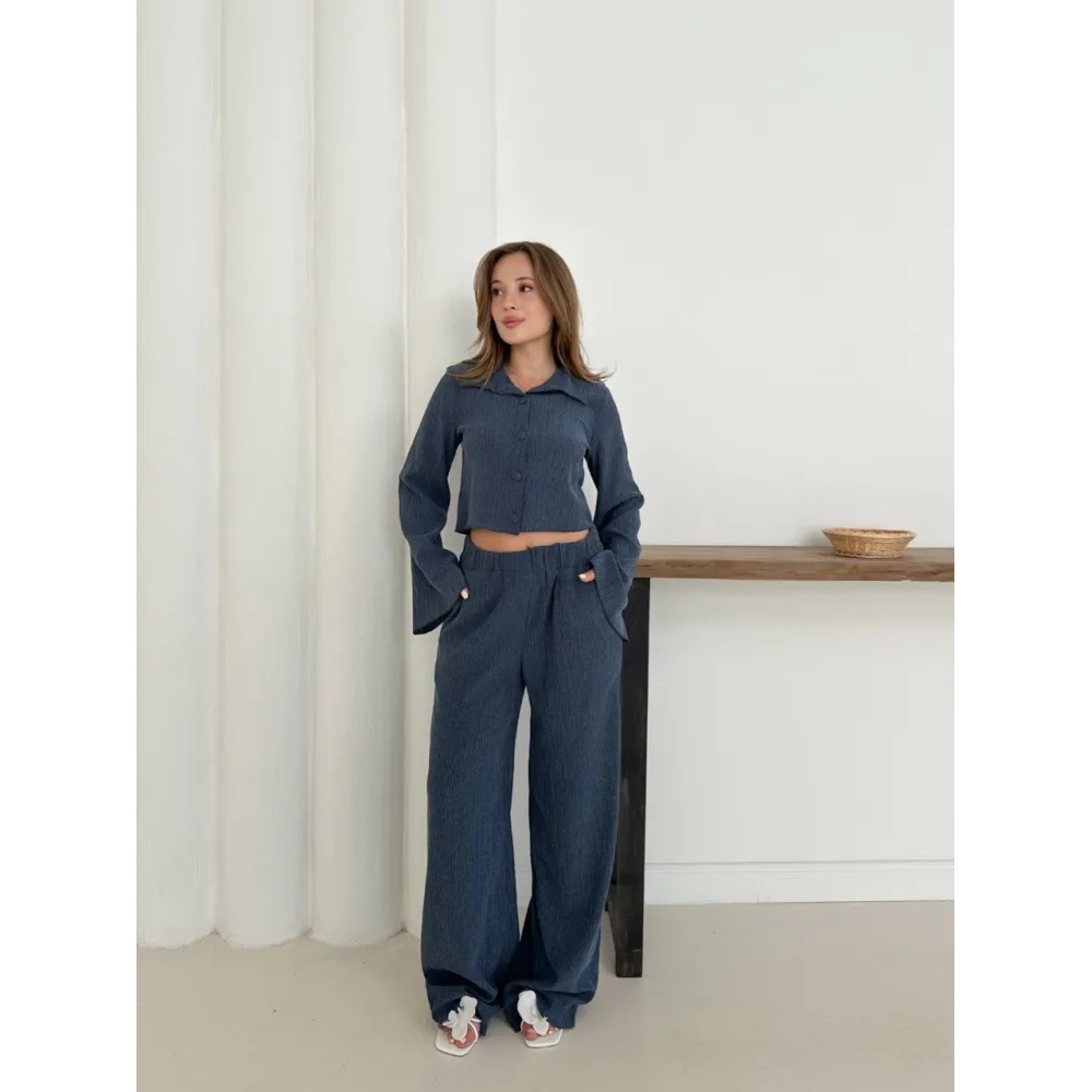 Gömlek Yaka Kaplama Düğmeli Takım Lacivert St265866 (Beden: Xl)