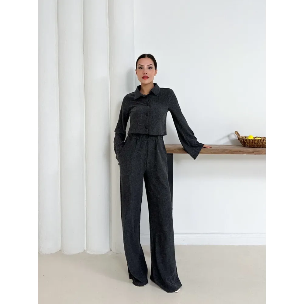 Gömlek Yaka Kaplama Düğmeli Takım Antrasit St265866 (Beden: Xl)