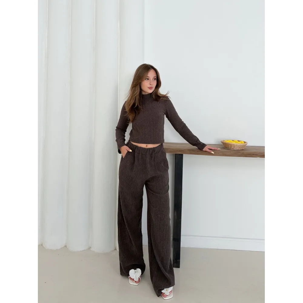 Balıkçı Yaka Örme Takım Kahve St265865 (Beden: M)