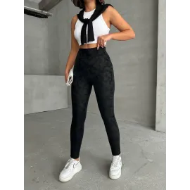 Gizli Yan Fermuarlı Bulut Desenli Tayt Siyah H248638 (Beden: S)