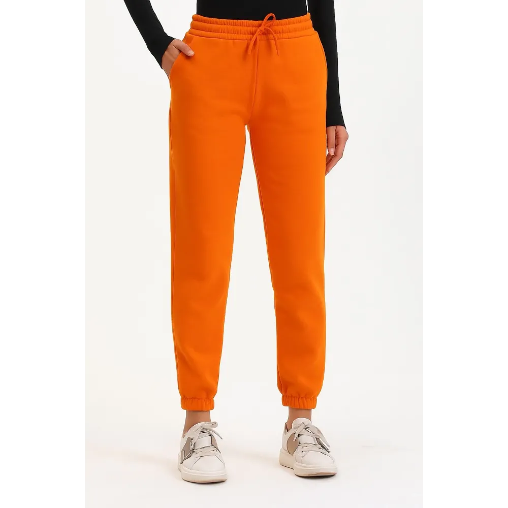 3 İplik Şardonlu Paça Lastikli Eşofman Turuncu İs001 (Beden: S)