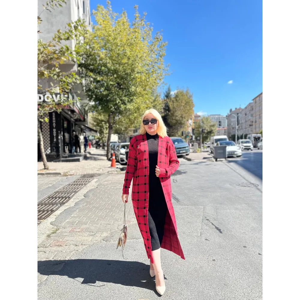 Triko Hırka Elbise İkili Takım Kırmızısiyah (Beden: Standart)