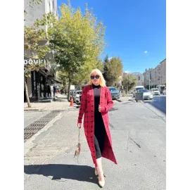 Triko Hırka Elbise İkili Takım Kırmızısiyah (Beden: Standart)