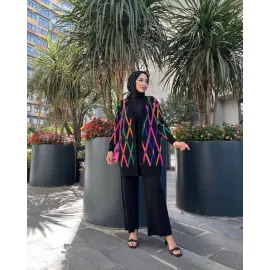 Hırkalı İkili Takım Çok Renkli Triko Siyah (Beden: Standart)