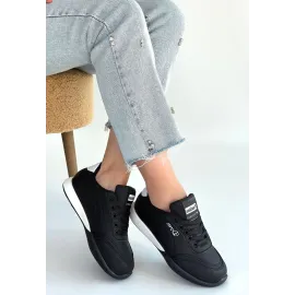 Tawen Siyah Cilt Bağcıklı Spor Ayakkabı (Numara: 36)