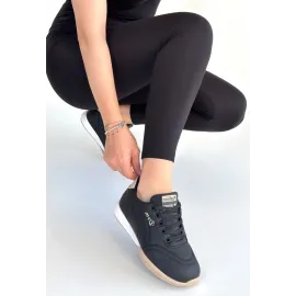 Tawen Siyah Cilt Bej Tabanlı Bağcıklı Spor Ayakkabı (Numara: 38)