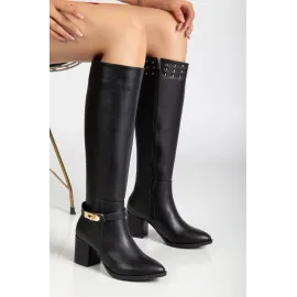 Jeoli Siyah Cilt Topuklu Çizme (Numara: 39)