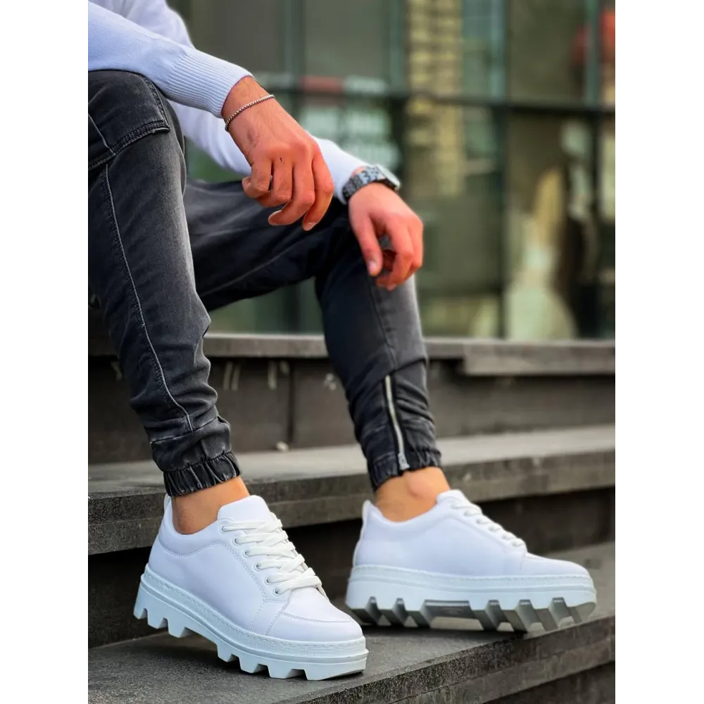 Kb-056 Kuback Beyaz Cilt Beyaz Yüksek Taban Günlük Spor Ayakkabı (Numara: 40)