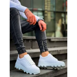 Kb-056 Kuback Beyaz Cilt Beyaz Yüksek Taban Günlük Spor Ayakkabı (Numara: 40)