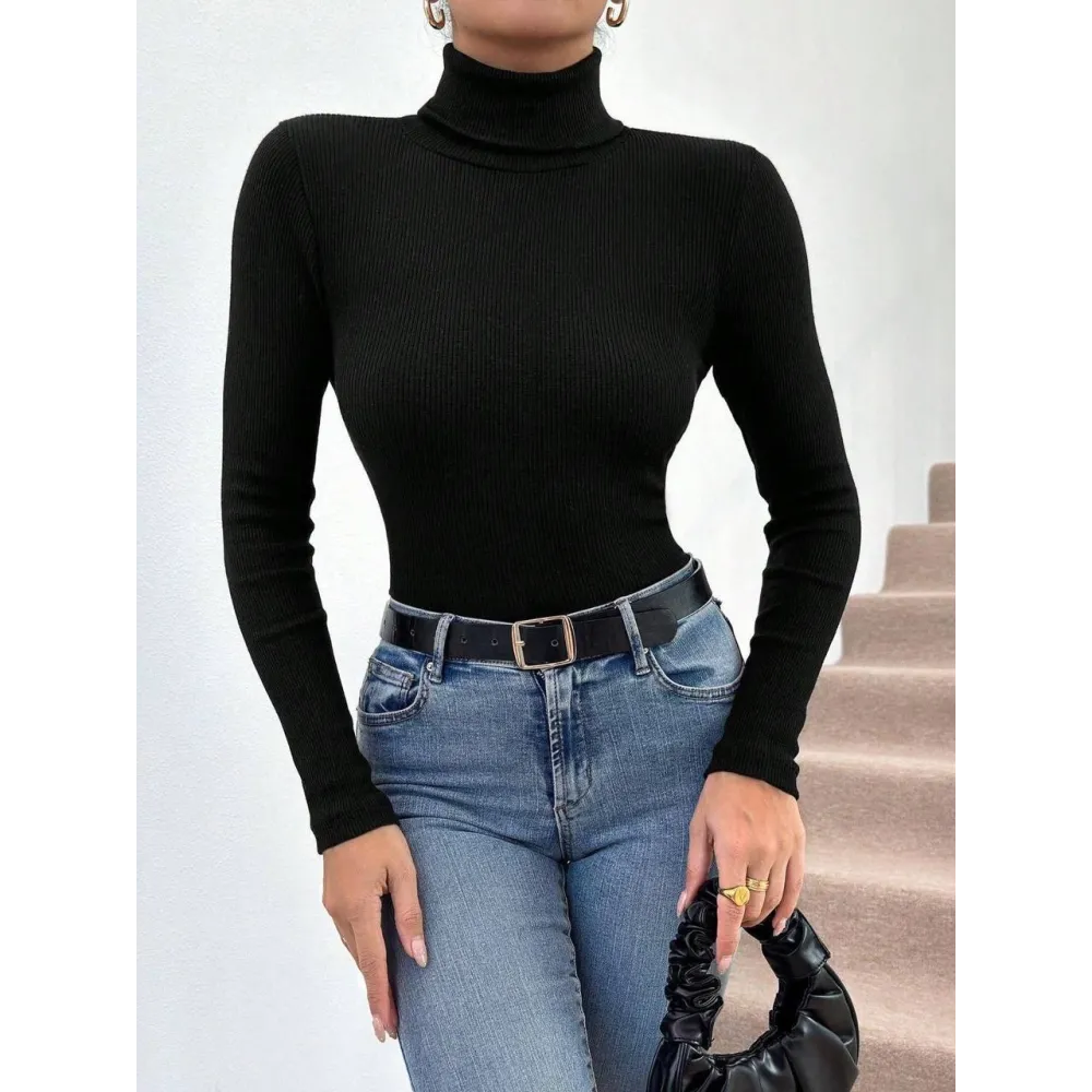 Balıkçı Yaka Dar Kesim Kaşkorse Kazak Siyah W3103 (Beden: S)