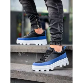 Kb-056 Kuback Siyah Mavi Detaylı Beyaz Yüksek Taban Günlük Spor Ayakkabı (Numara: 43)