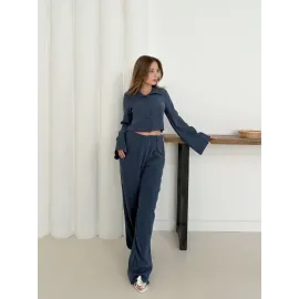 Gömlek Yaka Kaplama Düğmeli Takım Lacivert St265866 (Beden: M)