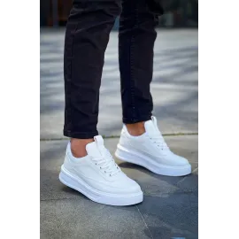 Kb-006 Kuback Beyaz Cilt  Yüksek Taban Bağcıklı Günlük Erkek Ayakkabı (Numara: 40)