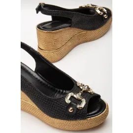 Caver Siyah Cilt Dolgu Topuk Sandalet (Numara: 39)