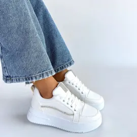 Natte Beyaz Cilt Bağcıklı Spor Ayakkabı (Numara: 40)