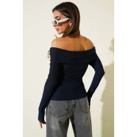 Madonna Yaka Düğmeli Bluz Lacivert T4329 (Beden: Xl)