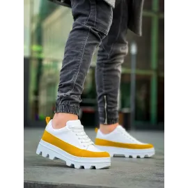 Kb-056 Kuback Beyaz Sarı Detaylı Beyaz Yüksek Taban Günlük Spor Ayakkabı (Numara: 43)