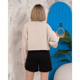 Kemer Cepli Keten Crop Gömlek Krem S255350 (Beden: M)