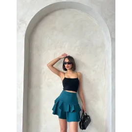 Valonlu Fırfırlı Etek Yeşil S24681 (Beden: S)